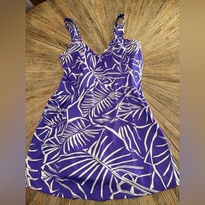 Maxine of Hollywood size 18 Skirted One-Piece Swimsuit Purple Palm Print dress